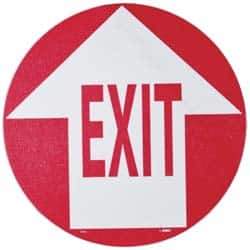 NMC - Exit, Anti-Skid Pressure-Sensitive Vinyl Floor Sign - Round, Red on White, Adhesive Backed, For Exit, Entrance & Directional - Eagle Tool & Supply