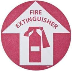 NMC - Fire Extinguisher, Anti-Skid Pressure-Sensitive Vinyl Floor Sign - Round, Red on White, Adhesive Backed, For Fire - Eagle Tool & Supply