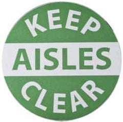 NMC - Keep Aisles Clear, Anti-Skid Pressure-Sensitive Vinyl Floor Sign - Round, Green on White, Adhesive Backed, For Accident Prevention - Eagle Tool & Supply