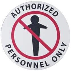 NMC - Authorized Personnel Only, Anti-Skid Pressure-Sensitive Vinyl Floor Sign - Round, Black & Red on White, Adhesive Backed, For Security & Admittance - Eagle Tool & Supply