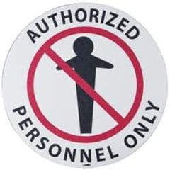 NMC - Authorized Personnel Only, Anti-Skid Pressure-Sensitive Vinyl Floor Sign - Round, Black & Red on White, Adhesive Backed, For Security & Admittance - Eagle Tool & Supply