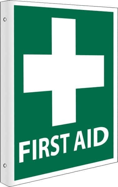 NMC - "First Aid", 10" Long x 8" Wide, Rigid Plastic Safety Sign - Rectangle, 0.05" Thick, Use for First Aid - Eagle Tool & Supply