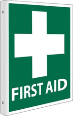 NMC - "First Aid", 10" Long x 8" Wide, Rigid Plastic Safety Sign - Rectangle, 0.05" Thick, Use for First Aid - Eagle Tool & Supply