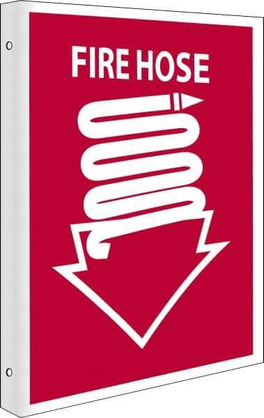NMC - Fire Hose, Rigid Plastic Fire Sign - 8" Wide x 10" High - Eagle Tool & Supply