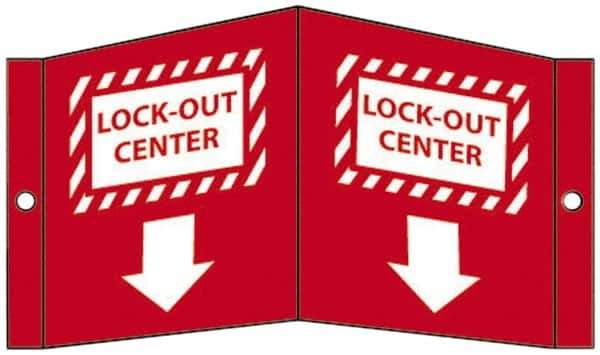 NMC - "Lock-Out Center", 5-3/4" Long x 8-3/4" Wide, Rigid Plastic Safety Sign - Rectangle, 0.125" Thick, Use for Accident Prevention - Eagle Tool & Supply