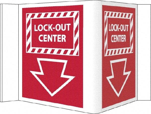NMC - "Lock-Out Center", 5-3/4" Long x 8-3/4" Wide, Rigid Plastic Safety Sign - Rectangle, 0.125" Thick, Use for Accident Prevention - Eagle Tool & Supply