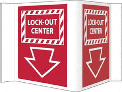 NMC - "Lock-Out Center", 5-3/4" Long x 8-3/4" Wide, Rigid Plastic Safety Sign - Rectangle, 0.125" Thick, Use for Accident Prevention - Eagle Tool & Supply