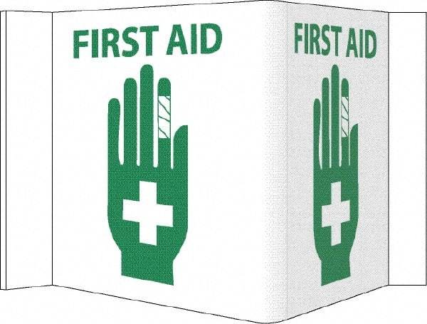 NMC - "First Aid", 5-3/4" Long x 8-3/4" Wide, Rigid Plastic Safety Sign - Rectangle, 0.125" Thick, Use for First Aid - Eagle Tool & Supply