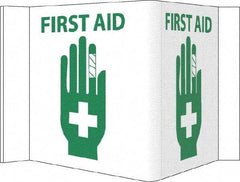 NMC - "First Aid", 5-3/4" Long x 8-3/4" Wide, Rigid Plastic Safety Sign - Rectangle, 0.125" Thick, Use for First Aid - Eagle Tool & Supply