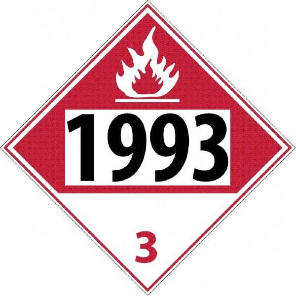 NMC - DOT - Shipping & Vehicle - 1993, 10-3/4" Wide x 10-3/4" High, Rigid Plastic Placard - Black & Red on White, UV Resistant, Chemical Resistant, Graffiti Proof - Eagle Tool & Supply