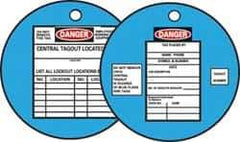NMC - DANGER - DO NOT REMOVE THIS TAG - EMPLOYEES WORKING ON EQUIPMENT - CENTRAL TAGOUT LOCATED, English Safety & Facility Lockout Tag - Tag Header: Danger, 2 Sides, Black, Red & White Fiber - Eagle Tool & Supply
