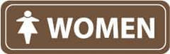 NMC - Women, 11" Wide x 3.5" High, Acrylic Sign - English, White on Brown, Wall Mount - Eagle Tool & Supply