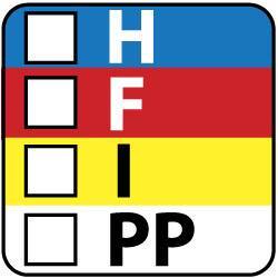 NMC - Hazardous Materials Label - Legend: H - F - I - PP, English, Black, Blue, Red, Yellow & White, 1" Long x 1" High, Sign Muscle Finish - Eagle Tool & Supply