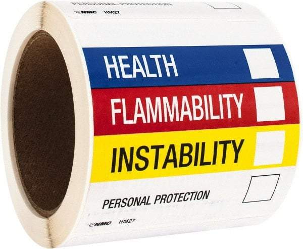 NMC - "Health - Flammability - Instability - Personal Protection", 4" Long x 4" Wide, Paper Safety Sign - Square, Use for Hazardous Materials - Eagle Tool & Supply