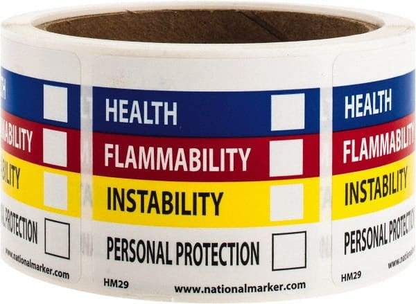 NMC - "Health - Flammability - Instability - Personal Protection", 2" Long x 2" Wide, Paper Safety Sign - Square, Use for Hazardous Materials - Eagle Tool & Supply
