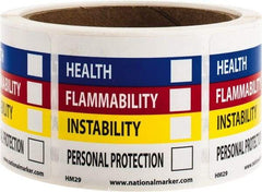 NMC - "Health - Flammability - Instability - Personal Protection", 2" Long x 2" Wide, Paper Safety Sign - Square, Use for Hazardous Materials - Eagle Tool & Supply