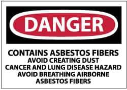 NMC - "Danger - Contains Asbestos Fibers - Avoid Creating Dust - Cancer and Lung Disease Hazard - Avoid Breathing Airborne...", 3" Long x 5" Wide, Pressure-Sensitive Vinyl Safety Sign - Rectangle, 0.004" Thick, Use for Hazardous Materials - Eagle Tool & Supply