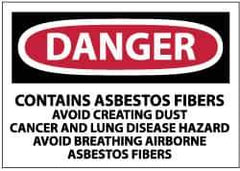 NMC - "Danger - Contains Asbestos Fibers - Avoid Creating Dust - Cancer and Lung Disease Hazard - Avoid Breathing Airborne...", 3" Long x 5" Wide, Pressure-Sensitive Vinyl Safety Sign - Rectangle, 0.004" Thick, Use for Hazardous Materials - Eagle Tool & Supply