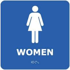NMC - Women, 8" Wide x 8" High, Plastic Sign - English, Braille, White on Blue, Wall Mount - Eagle Tool & Supply