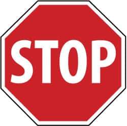 NMC - "Stop", 18" Wide x 18" High, Plastic Stop & Yield Signs - 0.05" Thick, White on Red, Round, Post Mount - Eagle Tool & Supply