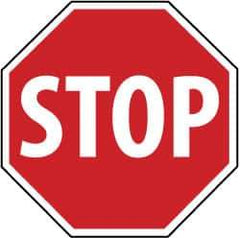 NMC - "Stop", 18" Wide x 18" High, Plastic Stop & Yield Signs - 0.05" Thick, White on Red, Round, Post Mount - Eagle Tool & Supply