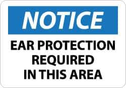 NMC - "Notice - Ear Protection Required in This Area", 10" Long x 14" Wide, Pressure-Sensitive Vinyl Safety Sign - Rectangle, 0.004" Thick, Use for Accident Prevention - Eagle Tool & Supply