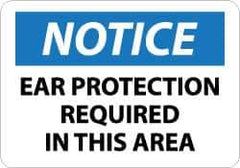 NMC - "Notice - Ear Protection Required in This Area", 10" Long x 14" Wide, Pressure-Sensitive Vinyl Safety Sign - Rectangle, 0.004" Thick, Use for Accident Prevention - Eagle Tool & Supply