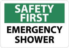 NMC - "Safety First - Emergency Shower", 10" Long x 14" Wide, Pressure-Sensitive Vinyl Safety Sign - Rectangle, 0.004" Thick, Use for First Aid - Eagle Tool & Supply