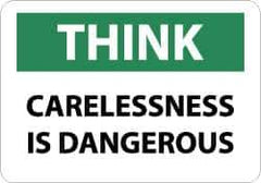 NMC - "Think - Carelessness Is Dangerous", 10" Long x 14" Wide, Aluminum Safety Sign - Rectangle, 0.04" Thick, Use for Accident Prevention - Eagle Tool & Supply