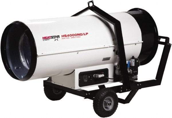 Heatstar - 400,000 BTU, Natural Gas/Propane Dual Fuel Direct Fired Heater - 2 to 100 Lb Tanks Min Fuel Capacity, 56" Long x 24" Wide x 33" High - Eagle Tool & Supply