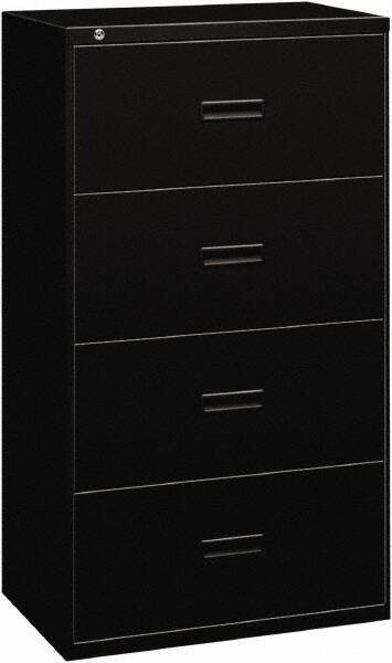 Basyx - 36" Wide x 53-1/4" High x 19-1/4" Deep, 4 Drawer Lateral File - Steel, Black - Eagle Tool & Supply