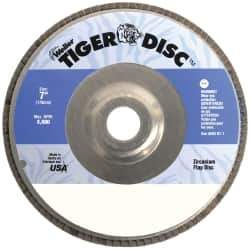Weiler - 80 Grit, 7" Disc Diam, 7/8" Center Hole, Type 29 Zirconia Alumina Flap Disc - 8,600 Max RPM, Aluminum Backing, Arbor Attaching System, Coated - Eagle Tool & Supply