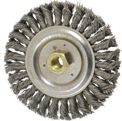 Weiler - 6" OD, 5/8" Arbor Hole, Stringer Bead Steel Wheel Brush - 1/2" Face Width, 1-1/8" Trim Length, 0.02" Filament Diam, 12,500 RPM - Eagle Tool & Supply