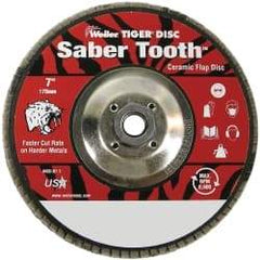 Weiler - 60 Grit, 7" Disc Diam, 5/8-11 Center Hole, Type 29 Ceramic Flap Disc - 8,600 Max RPM, Phenolic Backing, Quick Change Type S Attaching System, Coated - Eagle Tool & Supply