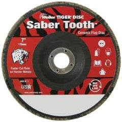 Weiler - 80 Grit, 7" Disc Diam, 7/8" Center Hole, Type 29 Ceramic Flap Disc - 8,600 Max RPM, Phenolic Backing, Arbor Attaching System, Coated - Eagle Tool & Supply