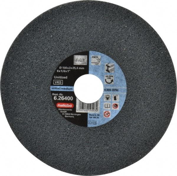Metabo - 6" Medium Grade Zirconia Alumina Deburring Disc - 1" Center Hole, Spindle Mount Connection, Black - Eagle Tool & Supply