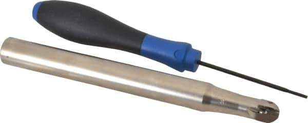 Seco - 1/2" Cut Diam, 0.433" Max Depth of Cut, 5/8" Shank Diam, 6.3" OAL, Indexable Ball Nose End Mill - Straight Shank, R218.20 Toolholder, 218.20-0.250.R Insert - Eagle Tool & Supply