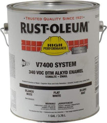 Rust-Oleum - 1 Gal White Flat Finish Alkyd Enamel Paint - 230 to 425 Sq Ft per Gal, Interior/Exterior, Direct to Metal, <340 gL VOC Compliance - Eagle Tool & Supply