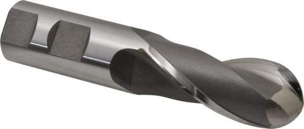 OSG - 1" Diam, 2-1/4" LOC, 2 Flute Cobalt Ball End Mill - Uncoated, Single End, 4-3/4" OAL, 1" Shank Diam, Spiral Flute - Eagle Tool & Supply