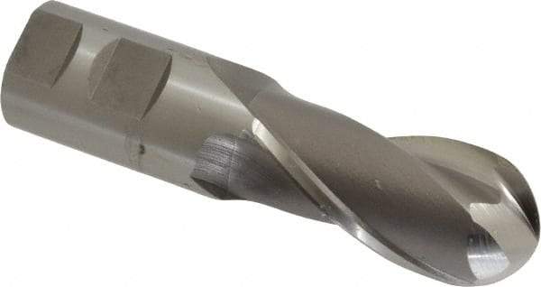 OSG - 1-1/4" Diam, 2-1/2" LOC, 2 Flute Cobalt Ball End Mill - Uncoated, Single End, 5" OAL, 1-1/4" Shank Diam, Spiral Flute - Eagle Tool & Supply