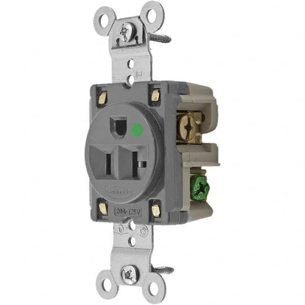 Hubbell Wiring Device-Kellems - 125V 20A NEMA 5-20R Hospital Grade Gray Straight Blade Single Receptacle - Eagle Tool & Supply