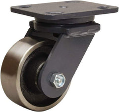 Hamilton - 4" Diam x 1-1/2" Wide x 5-5/8" OAH Top Plate Mount Swivel Caster - Forged Steel, 1,400 Lb Capacity, Straight Roller Bearing, 4 x 5" Plate - Eagle Tool & Supply