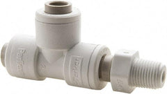 Parker - 1/2" Outside Diam, 3/8 NPTF, Polypropylene Push-to-Connect Tube Male Swivel Run Tee - 150 Max psi, White - Eagle Tool & Supply