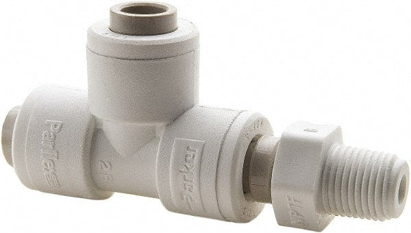Parker - Plastic Push-To-Connect Tube Fittings Type: Male Swivel Run Tee Tube Outside Diameter (Inch): 1/4 x 1/8 - Eagle Tool & Supply