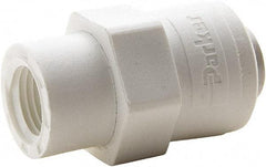 Parker - 1/2" Outside Diam, 3/8 NPTF, Polypropylene Push-to-Connect Tube Female Connector - 150 Max psi, White - Eagle Tool & Supply