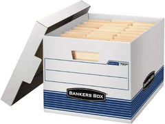 BANKERS BOX - 1 Compartment, 12 Inch Wide x 15 Inch Deep x 10 Inch High, File Storage Box - 1 Ply Bottom, 1 Ply End, 1 Ply Side, White and Blue - Eagle Tool & Supply