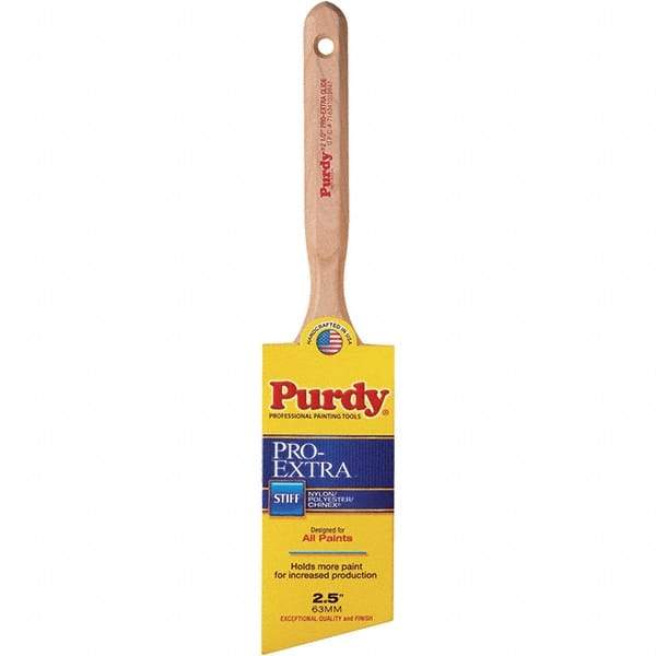 Purdy - 2-1/2" Angled Nylon/Polyester General Purpose Paint Brush - 3-3/16" Bristle Length, 7-1/4" Wood Fluted Handle - Eagle Tool & Supply