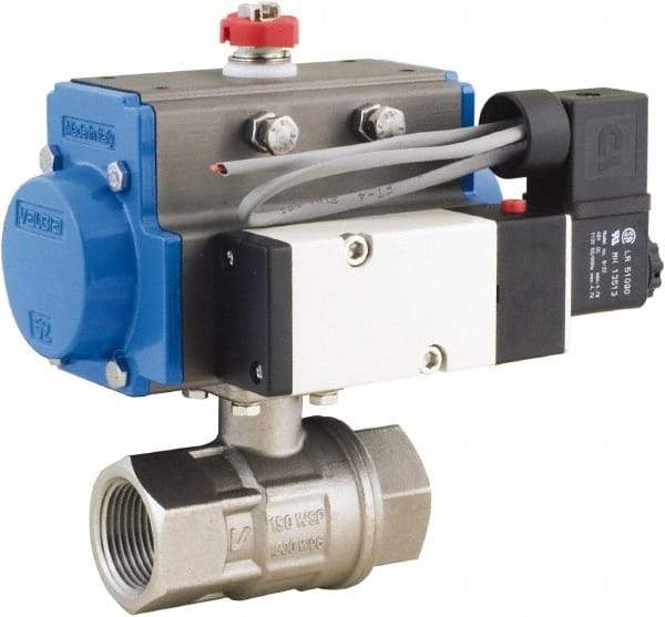 BONOMI - 3/8" Pipe, 1,000 psi WOG Rating 316 Stainless Steel Pneumatic Double Acting with Solenoid Actuated Ball Valve - PTFE Seal, Full Port, 150 psi WSP Rating, NPT End Connection - Eagle Tool & Supply