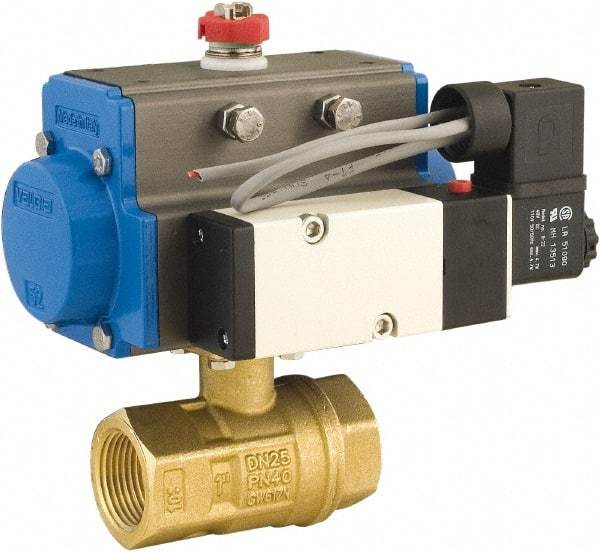 BONOMI - 3/8" Pipe, 600 psi WOG Rating Brass Pneumatic Double Acting with Solenoid Actuated Ball Valve - PTFE Seal, Full Port, 150 psi WSP Rating, NPT End Connection - Eagle Tool & Supply