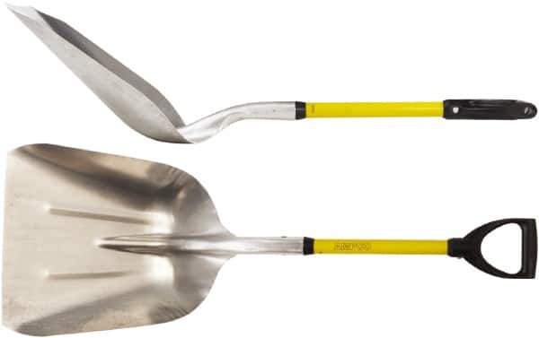 Ampco - 11" High x 14" Wide Square Aluminum Shovel - 40" Long Fiberglass D-Grip Handle, No Step - Eagle Tool & Supply